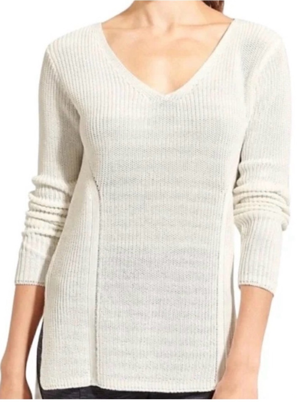 Athleta Women’s Highline Sweater Tunic Cream Size Small V-Neck Knit Casual Fall